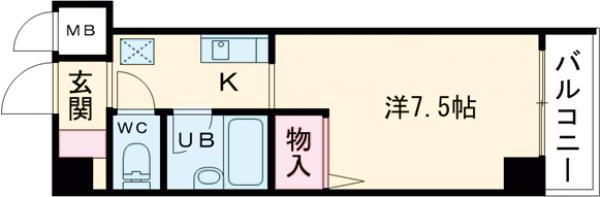 インテル(ワンルーム/5階)の間取り写真