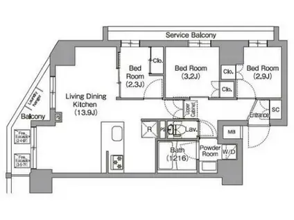 コンフォリア東葛西(3LDK/3階)の間取り写真