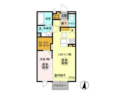 グランマーレ U棟(1LDK/1階)の間取り写真