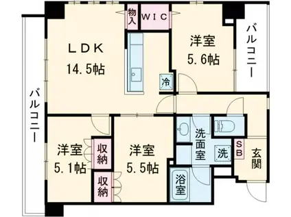 サンジョイアゼロ(3LDK/3階)の間取り写真