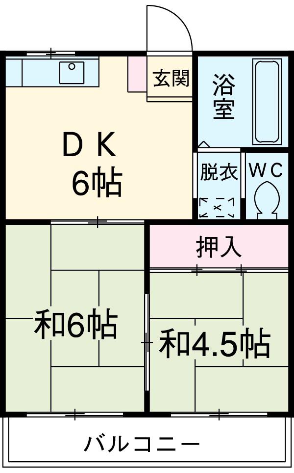 アーバンフジミ(2DK/2階)の間取り写真