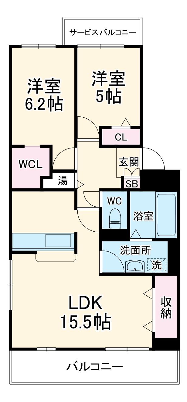 ボヌール2(2LDK/1階)の間取り写真