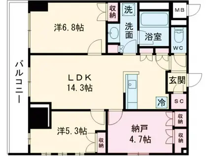 サンジョイアゼロ(2SLDK/4階)の間取り写真