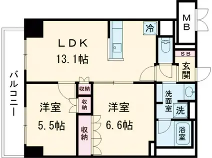 サンジョイアゼロ(2LDK/5階)の間取り写真