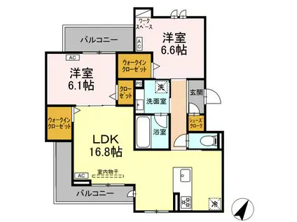 D-AVANCE 東脇(2LDK/3階)の間取り写真