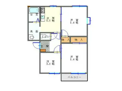 大伊ハイツC(3DK/2階)の間取り写真