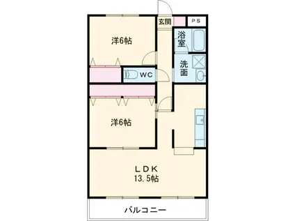 リジョンC棟(2LDK/1階)の間取り写真