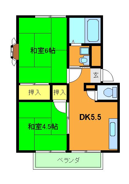 サンビレッジ太秦(2DK/2階)の間取り写真