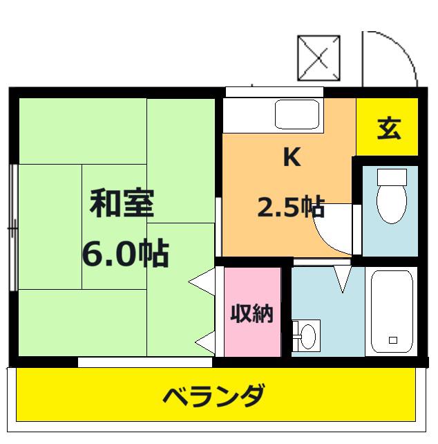 シティーハイツ高橋A(1K/2階)の間取り写真