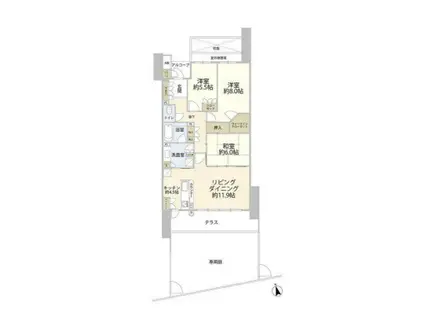 トラスティア北野(3LDK/1階)の間取り写真