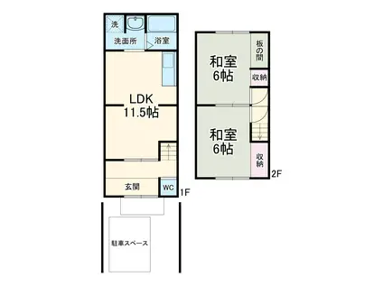 名鉄名古屋本線 茶所駅 徒歩7分 2階建 築58年(2LDK)の間取り写真
