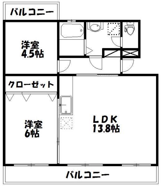 第1我心ヶ丘マンション(2LDK/2階)の間取り写真