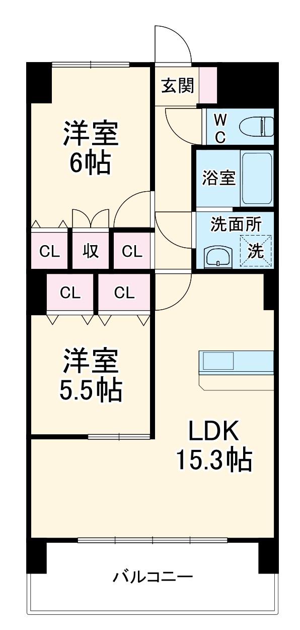ボヌール石田(2LDK/3階)の間取り写真