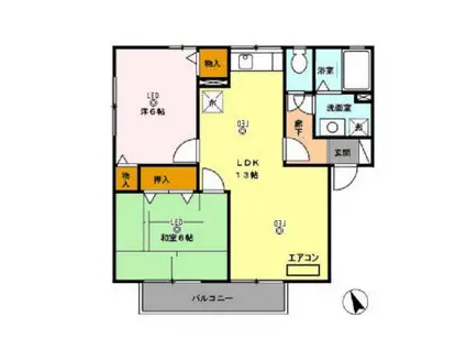 ヴィルヌーブC棟(2LDK/1階)の間取り写真