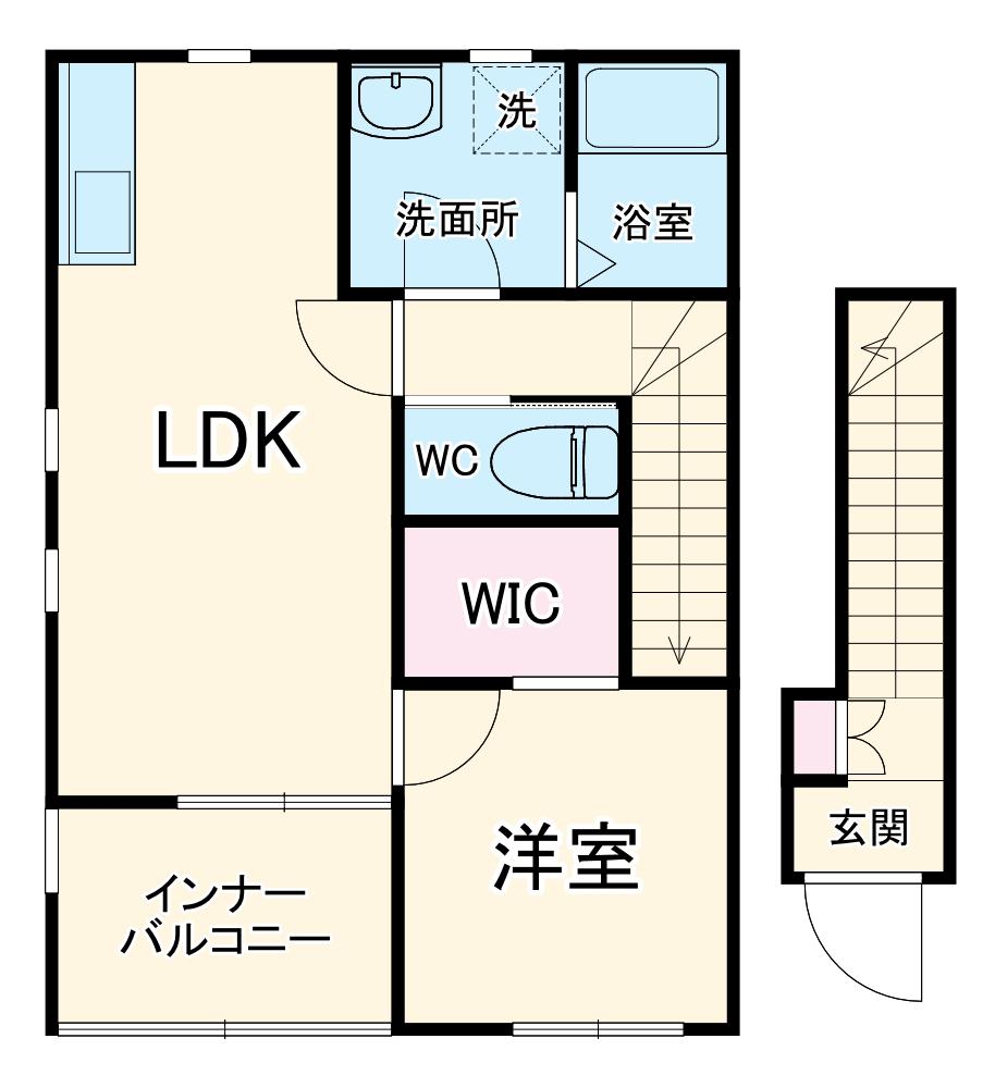 リーブルファイン稗田町(1LDK/2階)の間取り写真