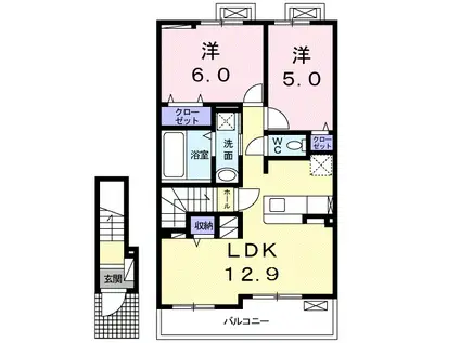 ゾンネンブルーメ(2LDK/2階)の間取り写真