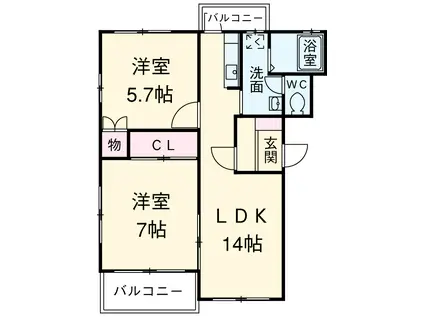 アトゥーレN(2LDK/2階)の間取り写真