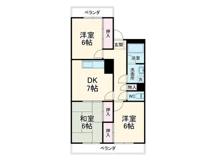 三本木エクセル(3DK/1階)の間取り写真