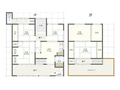名鉄名古屋本線 岐南駅 徒歩14分 2階建 築68年(6LDK)の間取り写真
