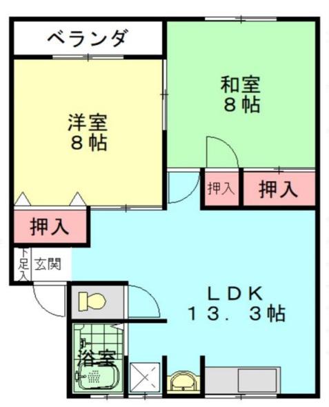 峰栄ハイム(2LDK/1階)の間取り写真