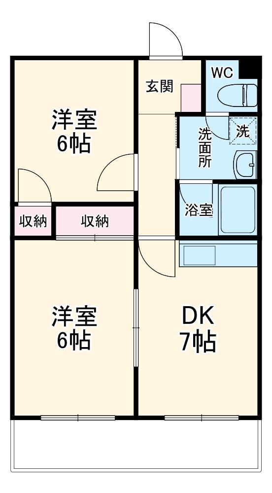 フロントヒルズⅡ(2DK/1階)の間取り写真