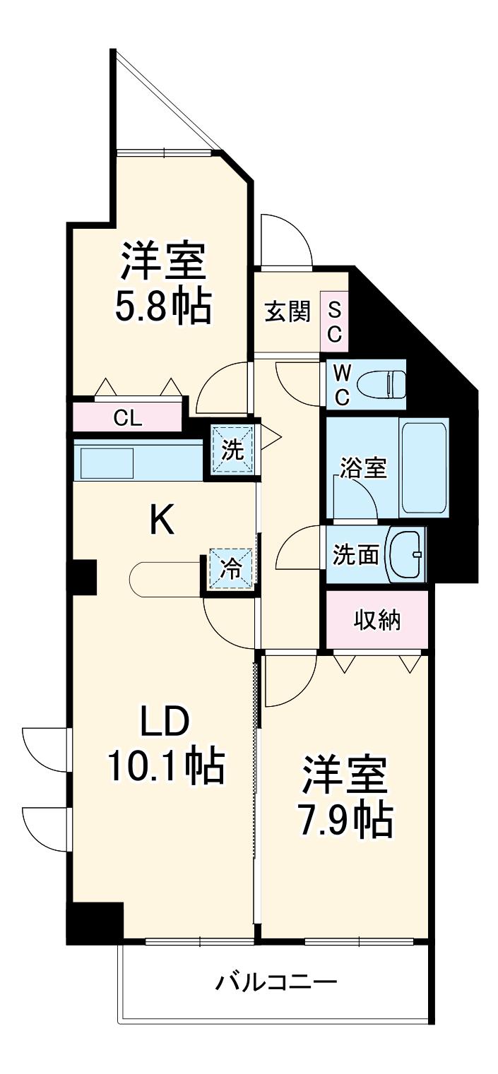 佐鳴湖パークタウンサウス(2LDK/6階)の間取り写真