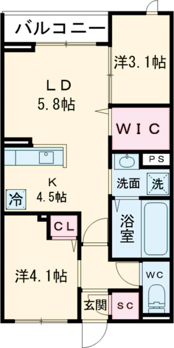 セレスティア白鳥(2LDK/2階)の間取り写真