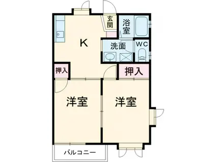 ベルクハイツⅡ(2DK/1階)の間取り写真