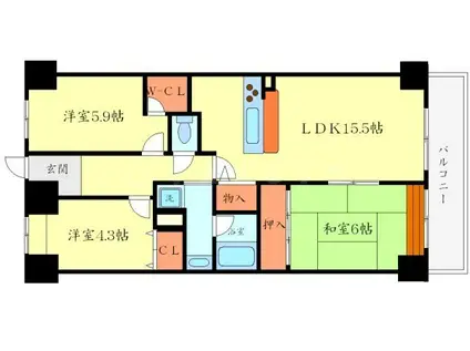 プライムコート北千里(3LDK/6階)の間取り写真