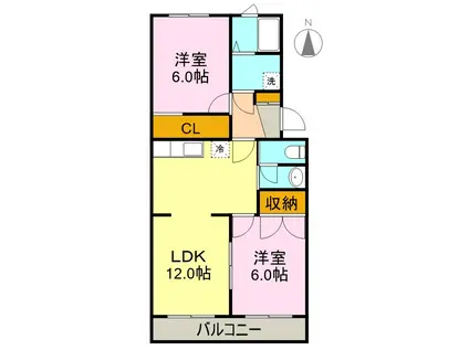 ヴィラ弥生(2LDK/3階)の間取り写真