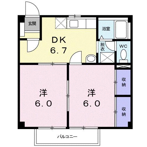 ソレイユ横須賀(2DK/2階)の間取り写真