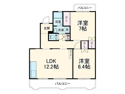 フォンティーヌ(2LDK/2階)の間取り写真