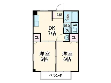 フローラ(2DK/2階)の間取り写真