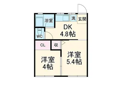 塩田荘(2DK/2階)の間取り写真