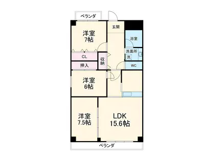 ヴェルビュ代官町(3LDK/5階)の間取り写真