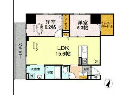 京成電鉄千原線 千葉中央駅 徒歩3分 14階建 築6年(2LDK/12階)の間取り写真