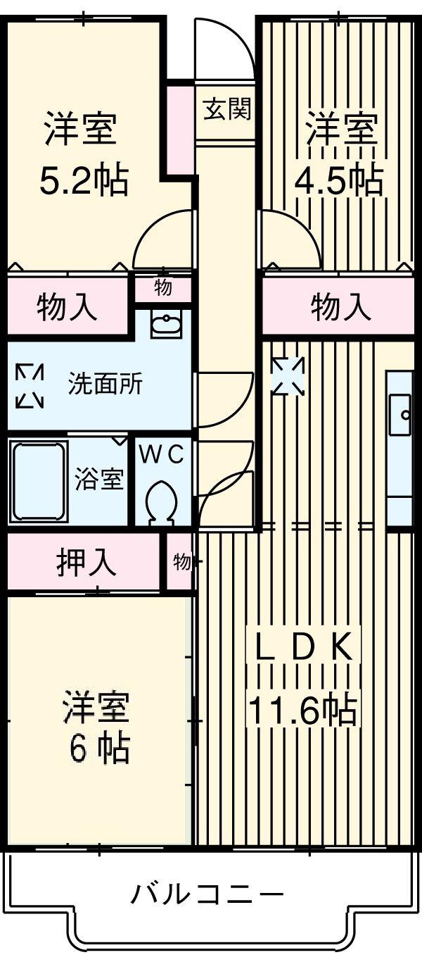 ロイヤルヴィレッヂ(3LDK/3階)の間取り写真