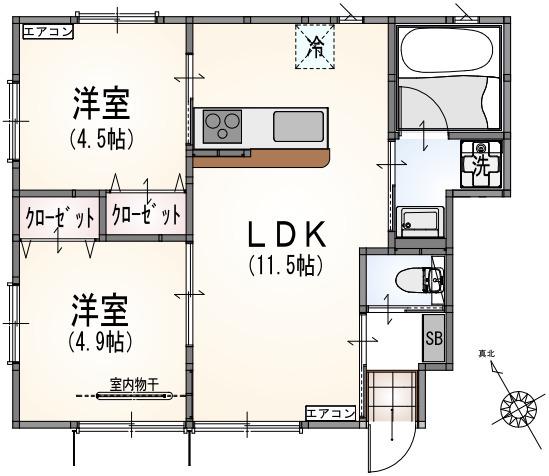 サンライズ登戸Ⅲ(2LDK/1階)の間取り写真