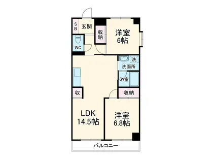 ディアコート静(2LDK/1階)の間取り写真