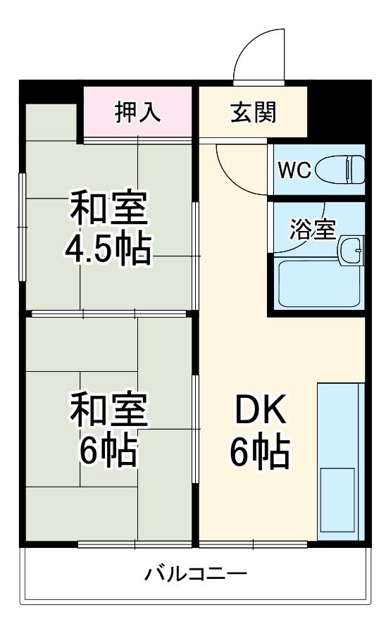 ときわビル(2DK/6階)の間取り写真