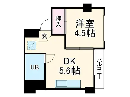 四条グランドハイツB棟(1DK/2階)の間取り写真