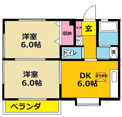 アクアハイツ(2DK/1階)の間取り写真