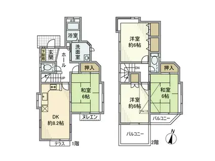 東武鉄道東上線 鶴ケ島駅 徒歩7分 2階建 築38年(4DK)の間取り写真