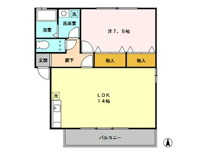 グランメールC(1LDK/2階)の間取り写真
