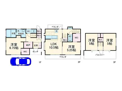 埼玉高速鉄道 戸塚安行駅 徒歩10分 3階建 築22年(4LDK)の間取り写真