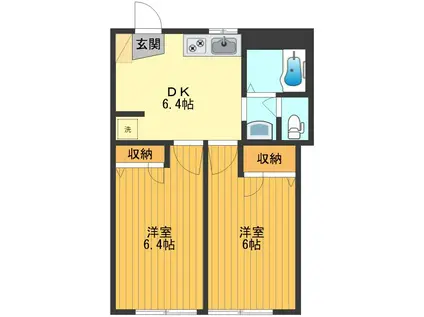 サニーハイム(2DK/2階)の間取り写真