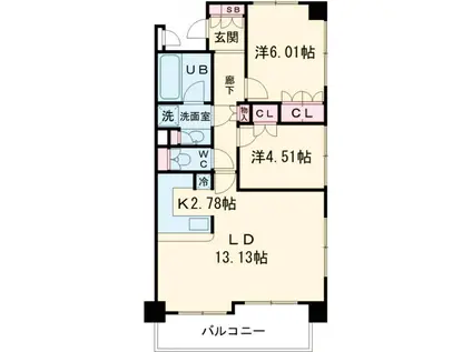 クラッサ調布(2LDK/3階)の間取り写真