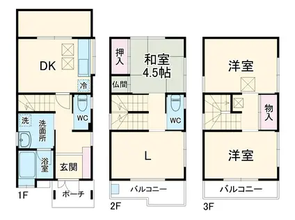 静岡鉄道静岡清水線 新静岡駅 徒歩35分 3階建 築31年(4DK)の間取り写真