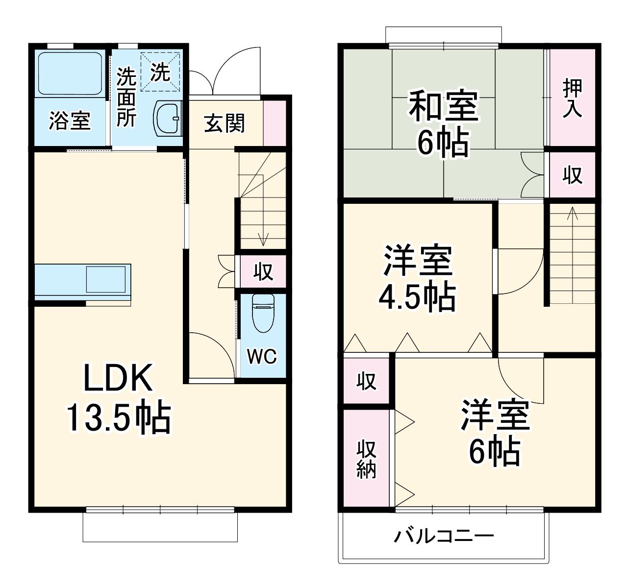 ケーエスハウスC棟(2SLDK/1階)の間取り写真