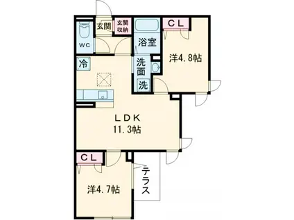 セレスティア扇Ⅲ(2LDK/1階)の間取り写真